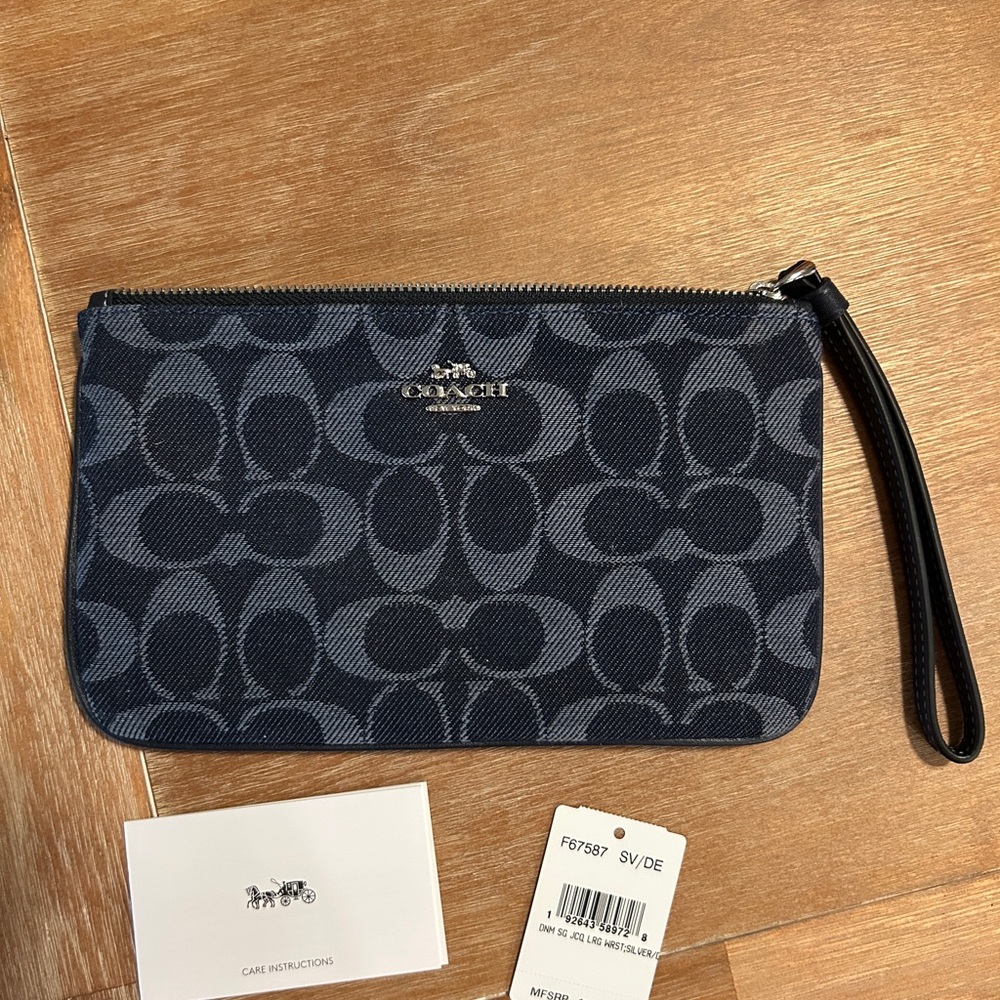 Coach Signature Denim Jacquard Large Wristlet/Wallet